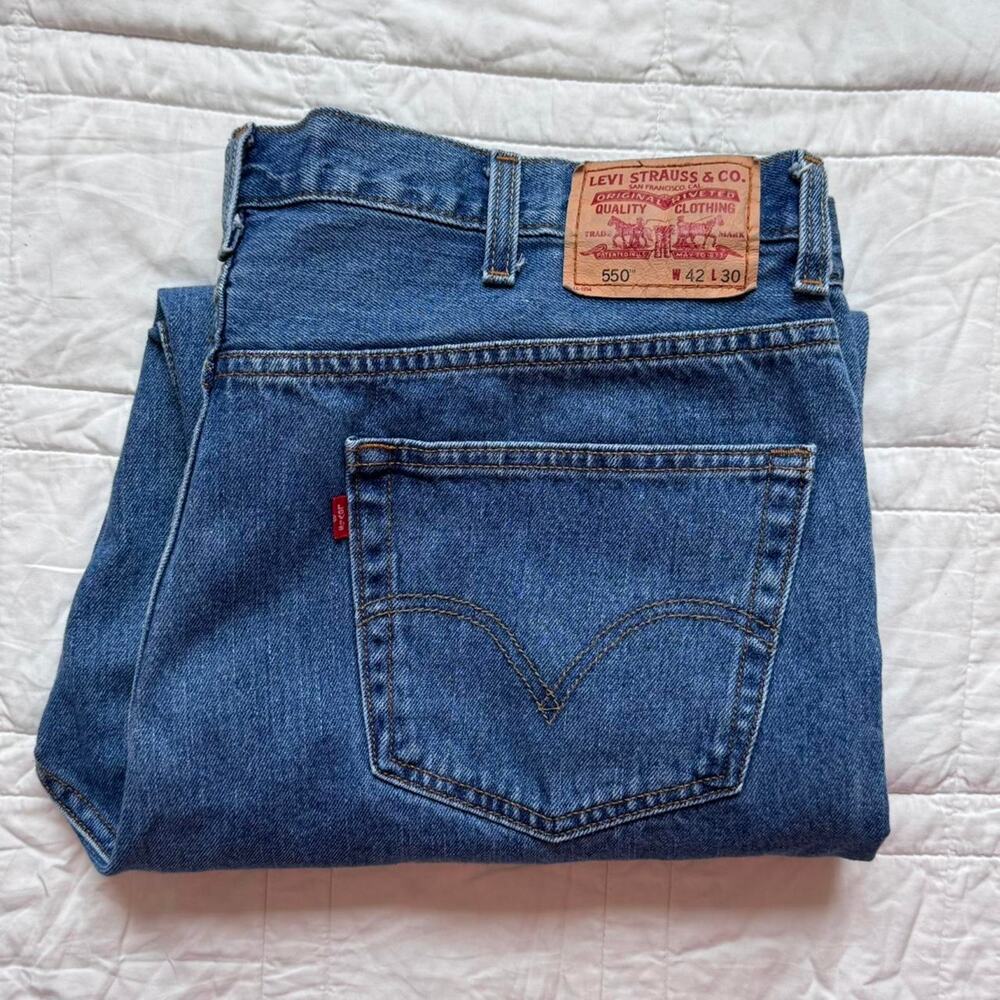 Levis 550 jeans mens 42x30‎ relaxed fit tapered medium wash blue denim cotton